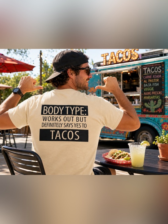 Other - Body Type Works Out But Says Yes To Tacos Graphic Tee XL Funny Food Shirt